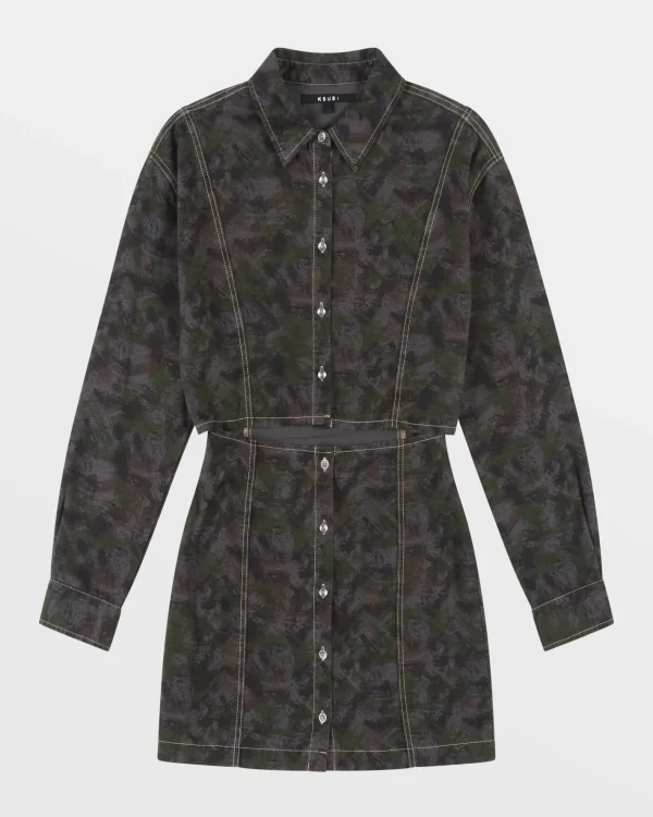 Ksubi Dresses-Cutout Shirt Dress Camo