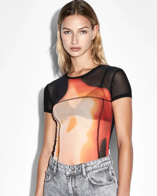 Ksubi Tops-Feed The Fire Mesh Ss Tee Black